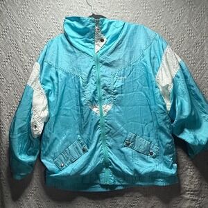 VTG 80s/90s Teal & White Colorblock Windbreaker - Retro Chevron V-Back